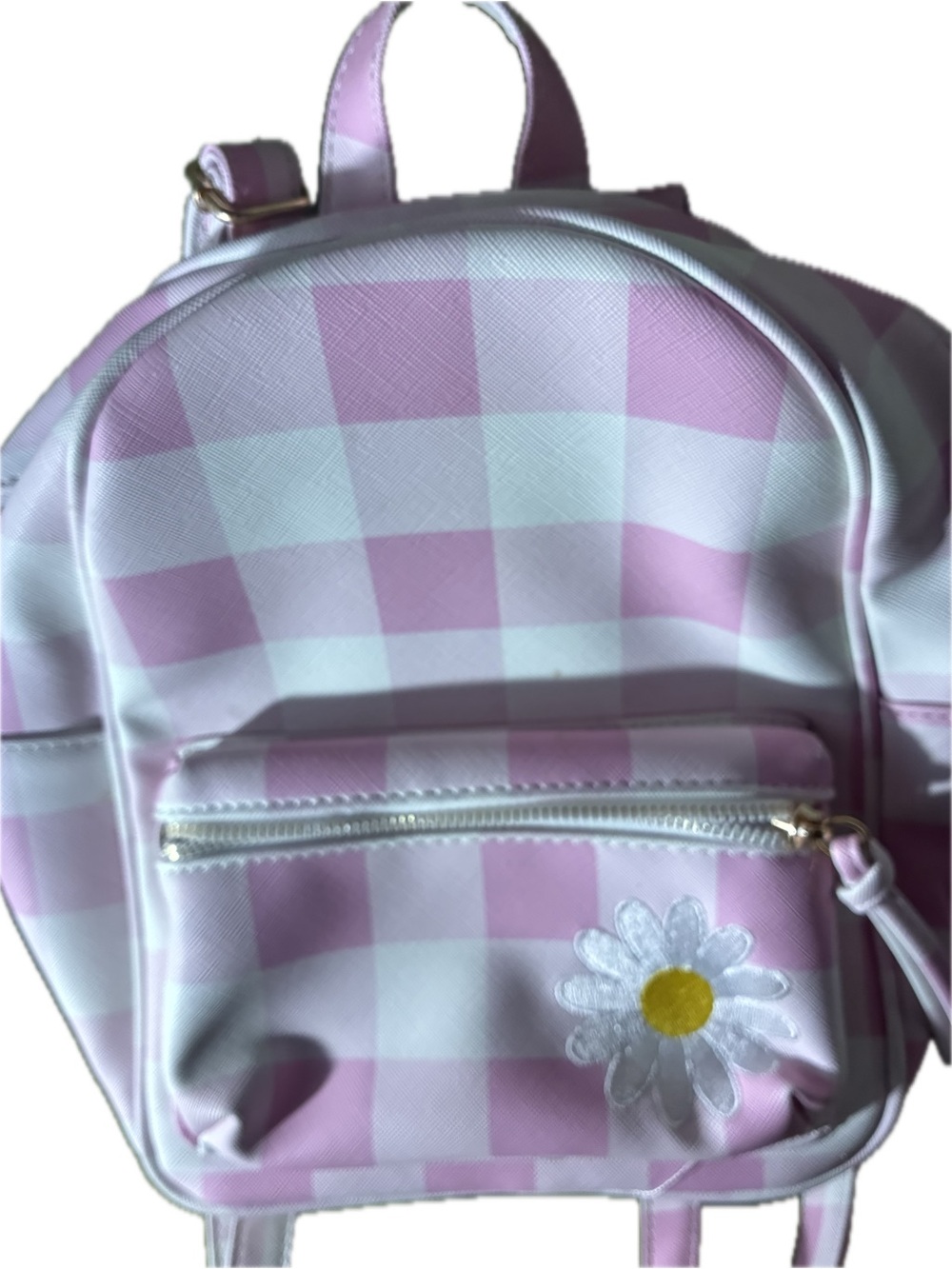 Under One Sky Pink and White Gingham Kids Mini Backpack with Daisy